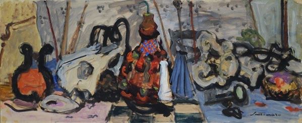 Giuseppe Santomaso : Natura morta  - Tecnica mista su carta riportata su tela - Auction Arte moderna e contemporanea - III - Galleria Pananti Casa d'Aste