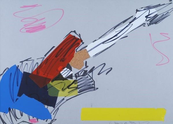 Giuseppe Chiari : Chitarra  (2000)  - Tecnica mista su carta - Auction Arte moderna e contemporanea - III - Galleria Pananti Casa d'Aste