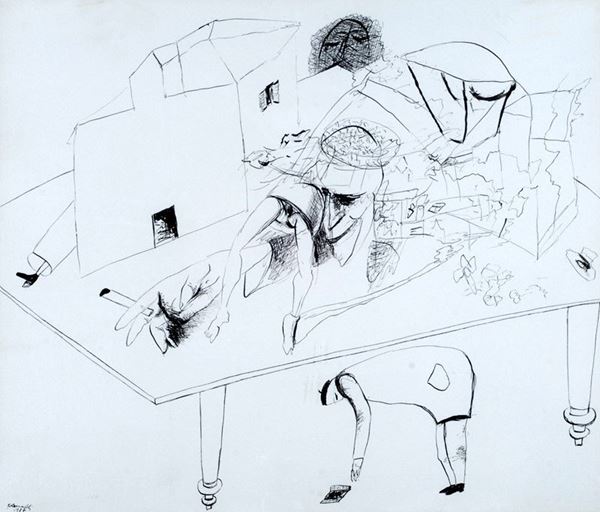 Renato Ranaldi : Senza titolo  (1987)  - Inchiostro su carta riportata su faesite - Auction STORART - ARTE MODERNA E CONTEMPORANEA - IV - Galleria Pananti Casa d'Aste