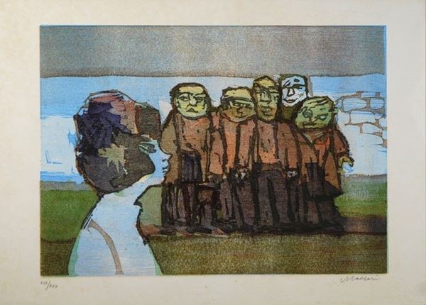 Mino Maccari : Figure  - Linoleografia - Asta GRAFICA ED EDIZIONI - Galleria Pananti Casa d'Aste