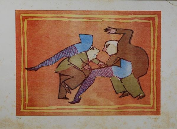 Mino Maccari : Figure danzanti  - Linoleografia - Asta GRAFICA ED EDIZIONI - Galleria Pananti Casa d'Aste