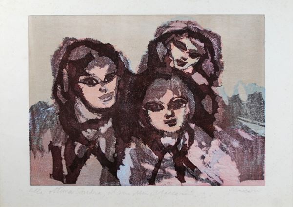 Mino Maccari : Tre figure femminili  - Linoleografia - Asta GRAFICA ED EDIZIONI - Galleria Pananti Casa d'Aste