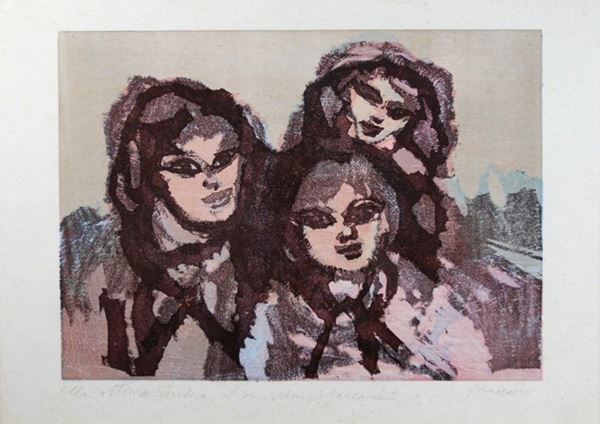 Mino Maccari : Tre figure femminili  - Linoleografia - Auction GRAFICA ED EDIZIONI - Galleria Pananti Casa d'Aste