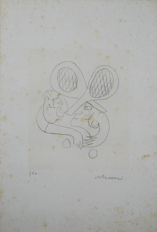 Mino Maccari : Tennisti  - Linoleografia   - Auction GRAFICA ED EDIZIONI - Galleria Pananti Casa d'Aste