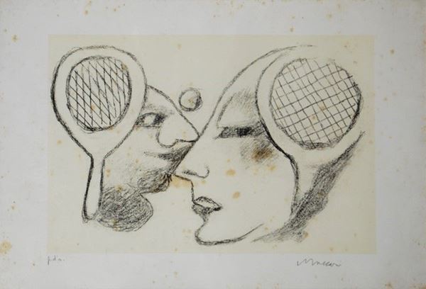 Mino Maccari : Coppia di tennisti  - Linoleografia   - Auction GRAFICA ED EDIZIONI - Galleria Pananti Casa d'Aste