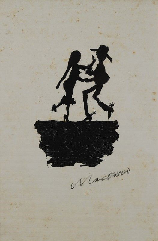 Mino Maccari : Coppia di figure danzanti  - Linoleografia   - Auction GRAFICA ED EDIZIONI - Galleria Pananti Casa d'Aste