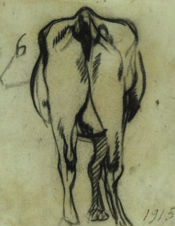 Arturo Checchi : Mucca  (1915)  - Matita su carta - Asta ARTURO CHECCHI Disegni ed incisioni - Galleria Pananti Casa d'Aste