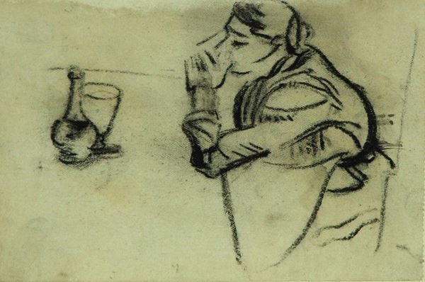 Arturo Checchi : Donna che beve  - Matita su carta - Auction ARTURO CHECCHI Disegni ed incisioni - Galleria Pananti Casa d'Aste