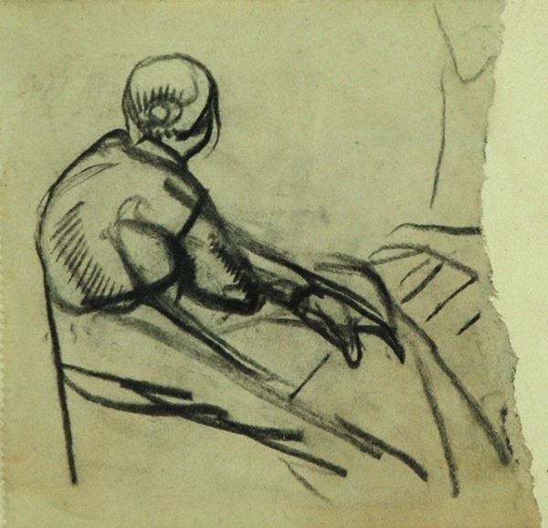 Arturo Checchi : Donna seduta  - Matita su carta - Asta ARTURO CHECCHI Disegni ed incisioni - Galleria Pananti Casa d'Aste