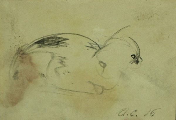 Arturo Checchi : Gattino  (1916)  - Matita su carta - Auction ARTURO CHECCHI Disegni ed incisioni - Galleria Pananti Casa d'Aste