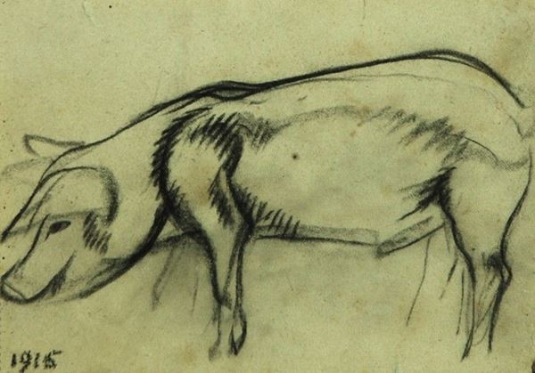Arturo Checchi : Maiale  (1915)  - Matita su carta - Asta ARTURO CHECCHI Disegni ed incisioni - Galleria Pananti Casa d'Aste