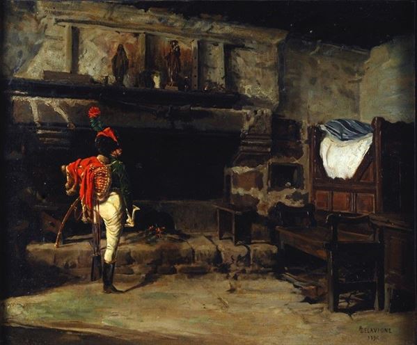 Delavigne : Ufficiale in interno  (1890)  - Olio su tela - Asta AUTORI DEL XIX E XX SEC, ARTE MODERNA E CONTEMPORANEA - Galleria Pananti Casa d'Aste