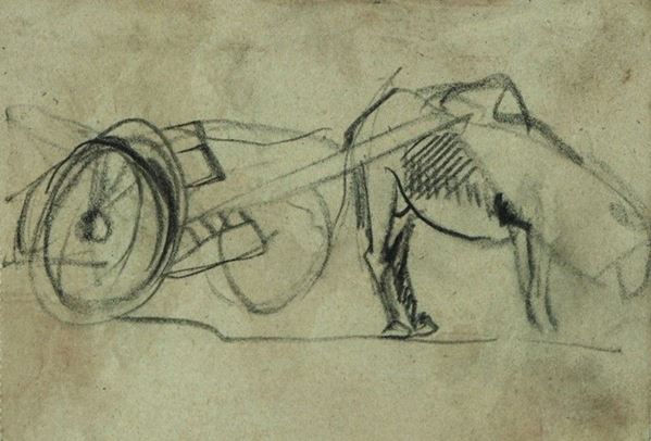 Arturo Checchi : Studio di cavallo con carro  - Matita su carta - Auction ARTURO CHECCHI Disegni ed incisioni - Galleria Pananti Casa d'Aste