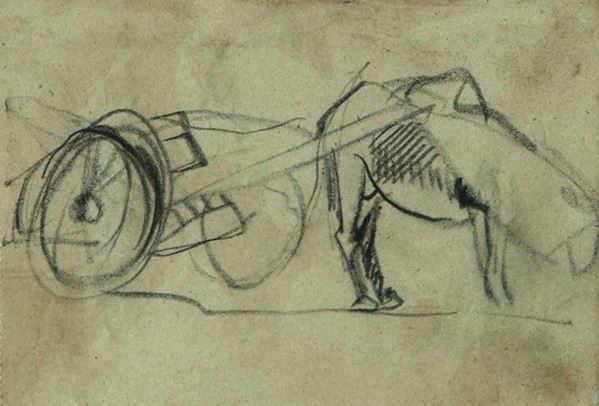 Arturo Checchi - Studio di cavallo con carro