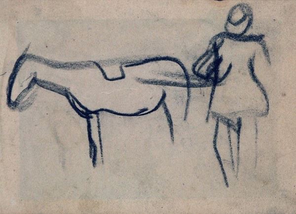 Arturo Checchi : Figura con cavallo  - Matita su carta - Auction ARTURO CHECCHI Disegni ed incisioni - Galleria Pananti Casa d'Aste