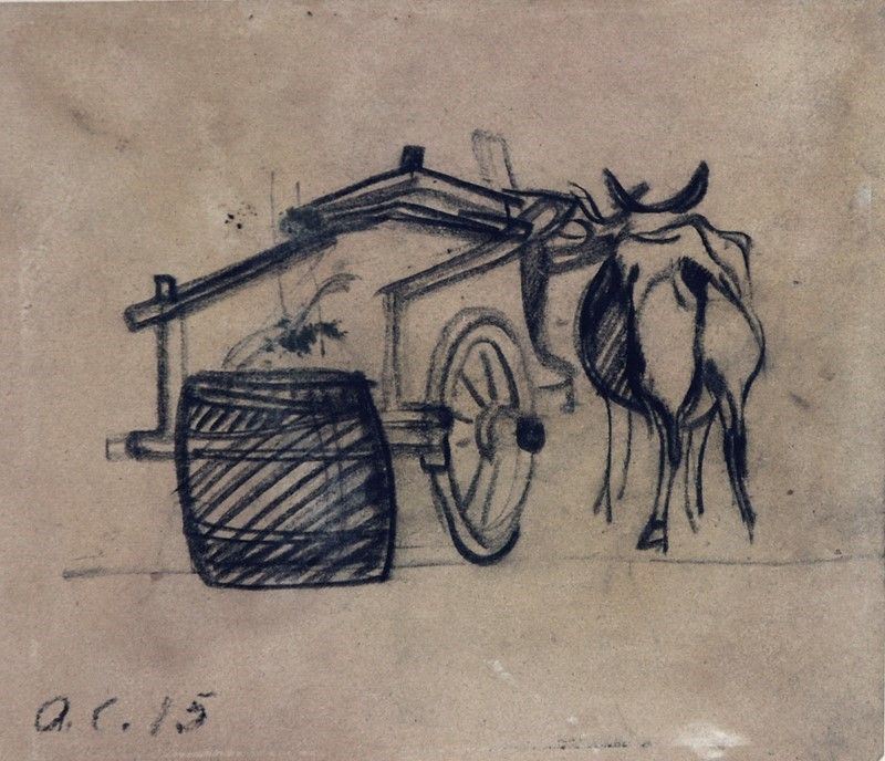 Arturo Checchi - Carro con Bue e Barile