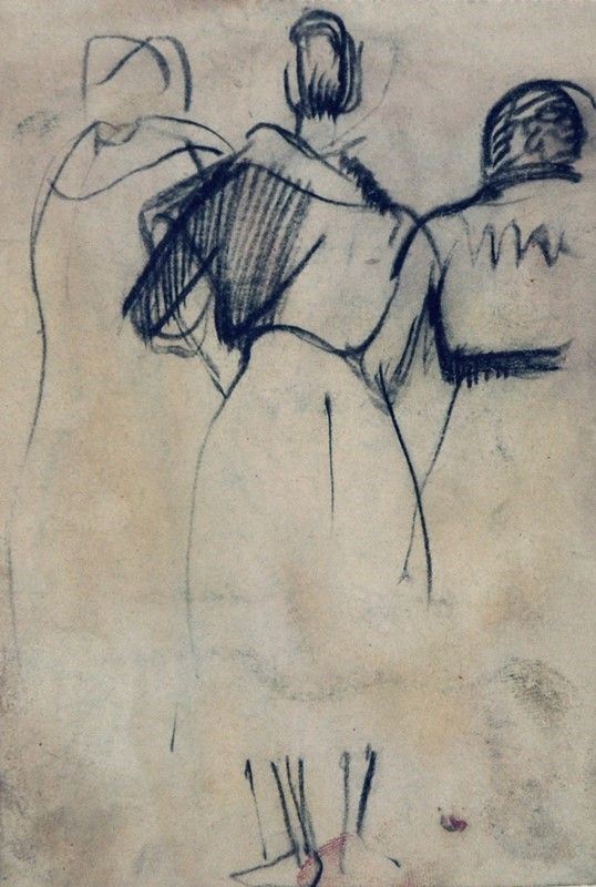 Arturo Checchi : Tre figure di spalle  - Matita su carta - Asta ARTURO CHECCHI Disegni ed incisioni - Galleria Pananti Casa d'Aste