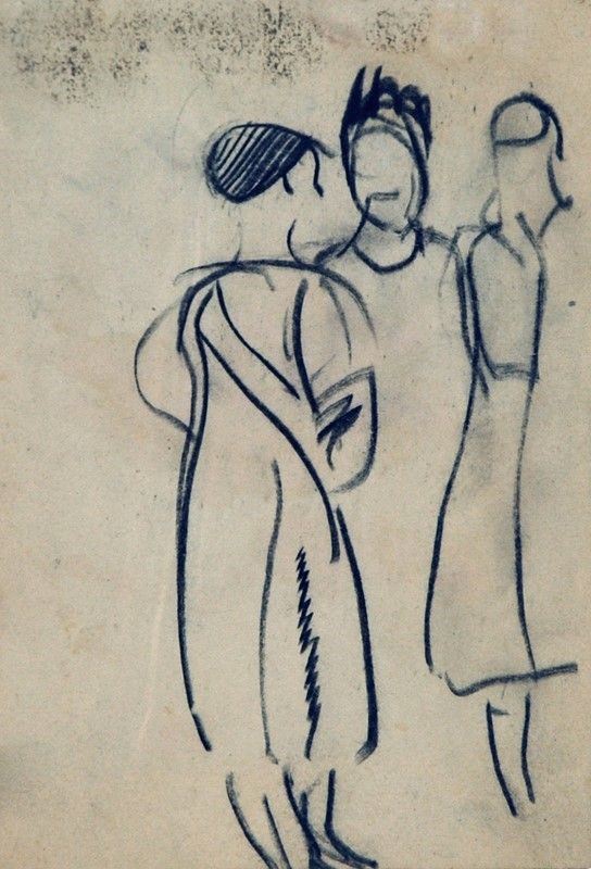 Arturo Checchi : Figure in conversazione  - Matita su carta - Auction ARTURO CHECCHI Disegni ed incisioni - Galleria Pananti Casa d'Aste