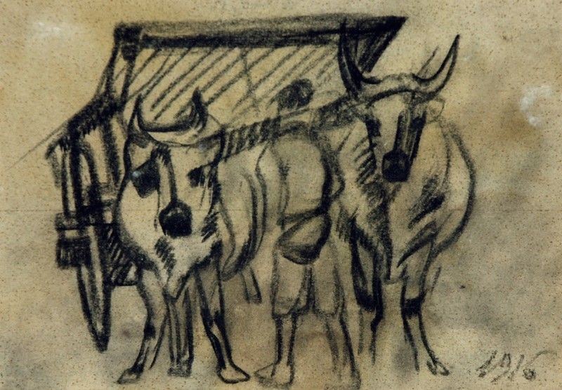 Arturo Checchi - Carro con Buoi e Figura