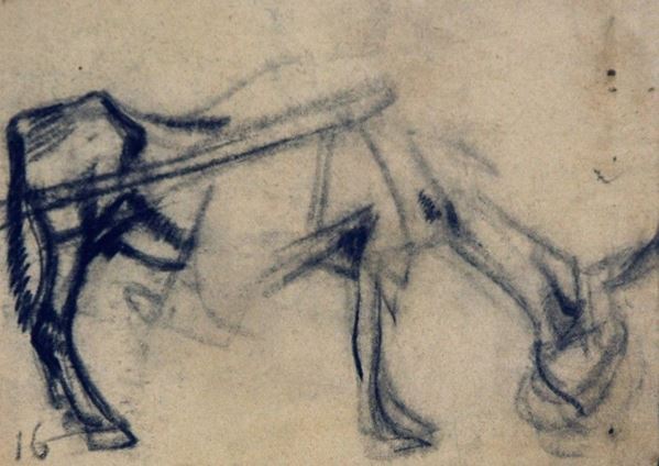 Arturo Checchi : Studio di cavallo  - Matita su carta - Asta ARTURO CHECCHI Disegni ed incisioni - Galleria Pananti Casa d'Aste