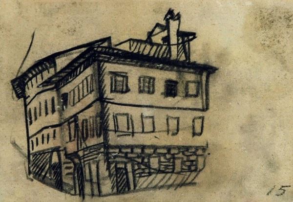 Arturo Checchi : Case  (1915)  - Matita su carta - Asta ARTURO CHECCHI Disegni ed incisioni - Galleria Pananti Casa d'Aste