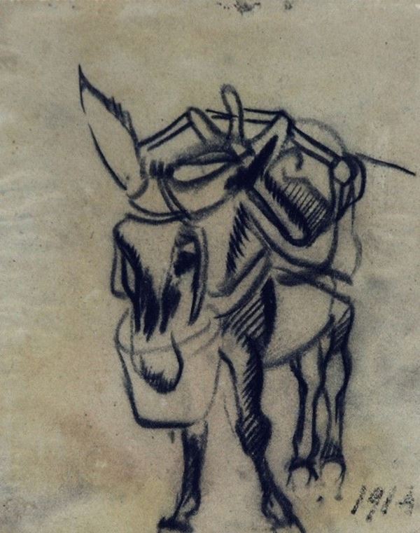 Arturo Checchi : Mulo  (1914)  - Matita su carta - Asta ARTURO CHECCHI Disegni ed incisioni - Galleria Pananti Casa d'Aste