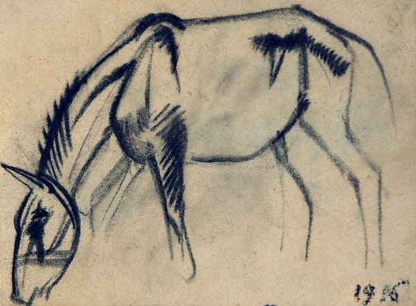Arturo Checchi : Mulo  (1916)  - Matita su carta - Asta ARTURO CHECCHI Disegni ed incisioni - Galleria Pananti Casa d'Aste