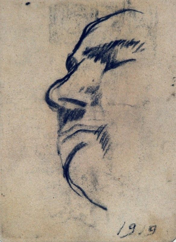 Arturo Checchi : Volto  (1919)  - Matita su carta - Asta ARTURO CHECCHI Disegni ed incisioni - Galleria Pananti Casa d'Aste
