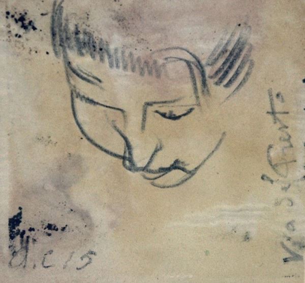 Arturo Checchi : Volto  (1915)  - Matita su carta - Asta ARTURO CHECCHI Disegni ed incisioni - Galleria Pananti Casa d'Aste