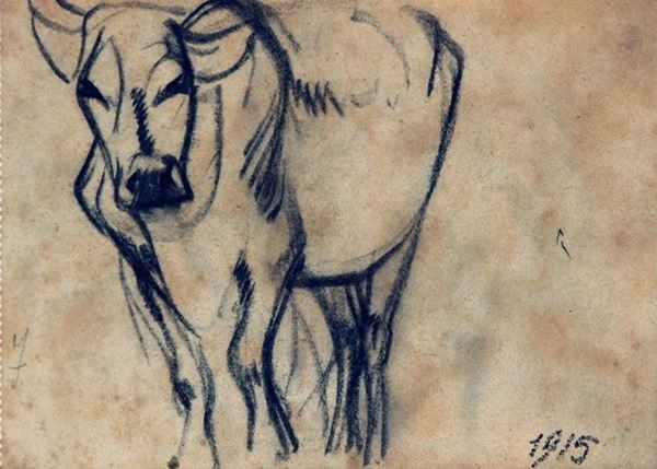 Arturo Checchi : Mucca  (1915)  - Matita su carta - Asta ARTURO CHECCHI Disegni ed incisioni - Galleria Pananti Casa d'Aste