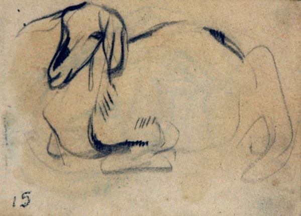 Arturo Checchi : Capra accovacciata  (1915)  - Matita su carta - Asta ARTURO CHECCHI Disegni ed incisioni - Galleria Pananti Casa d'Aste