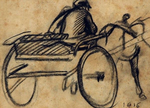 Arturo Checchi : Figura su carretto  (1916)  - Matita su carta - Asta ARTURO CHECCHI Disegni ed incisioni - Galleria Pananti Casa d'Aste