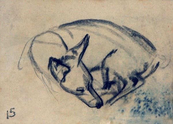 Arturo Checchi : Cane che dorme  (1915)  - Matita su carta - Auction ARTURO CHECCHI Disegni ed incisioni - Galleria Pananti Casa d'Aste