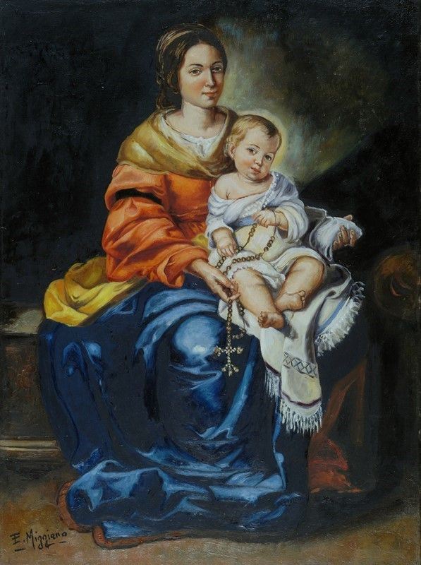 Anonimo, XX sec. : Madonna del rosario   - Olio su tavola - Auction House sale - Da un'importante collezione napoletana - Galleria Pananti Casa d'Aste