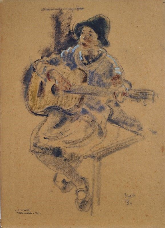 Giovanni Forghieri : Musicante  (1932)  - Pastello su carta - Asta STORART - AUTORI DEL XIX E XX SEC - III - Galleria Pananti Casa d'Aste