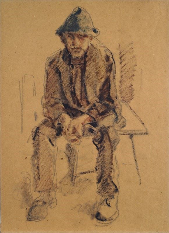 Anonimo, XX sec. : Uomo seduto  - Pastello su carta - Auction AUTHORS OF XIX AND XX CENTURY - Galleria Pananti Casa d'Aste