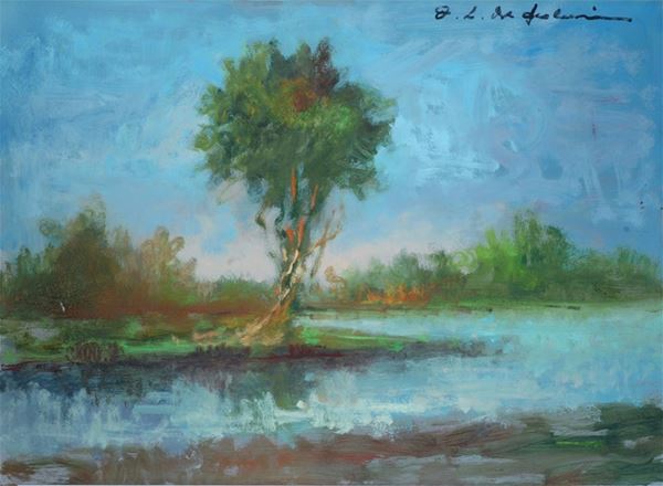 Osman Lorenzo de Scolari : Landscape  - Oil on hardboard - Auction MODERN  ART - TUSCANY AUTHORS - Galleria Pananti Casa d'Aste