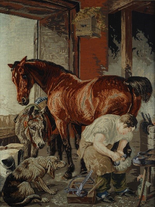 Fabbro che ferra un cavallo