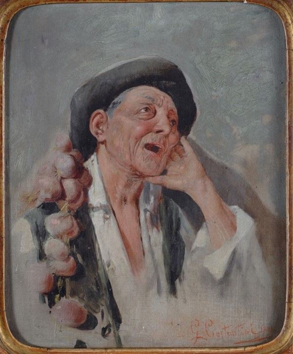 Giuseppe Costantini : Venditore di cipolle  - Olio su tela riportata su cartone - Auction ASTA FUORI ASTA - Galleria Pananti Casa d'Aste