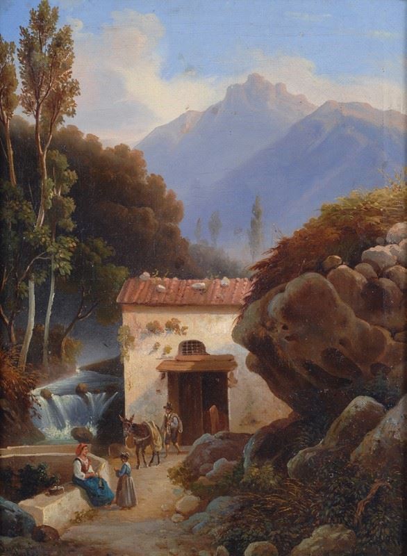 Salvatore Fergola : Cava dei Tirreni  (1859)  - Olio su tela - Asta STORART - AUTORI DEL XIX E XX SEC - III - Galleria Pananti Casa d'Aste