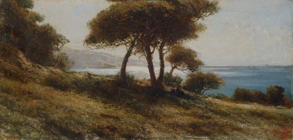 Scuola Italia Settentrionale, XIX - XX sec. : Veduta della Riviera ligure  - Olio su cartone - Auction ASTA FUORI ASTA - Galleria Pananti Casa d'Aste