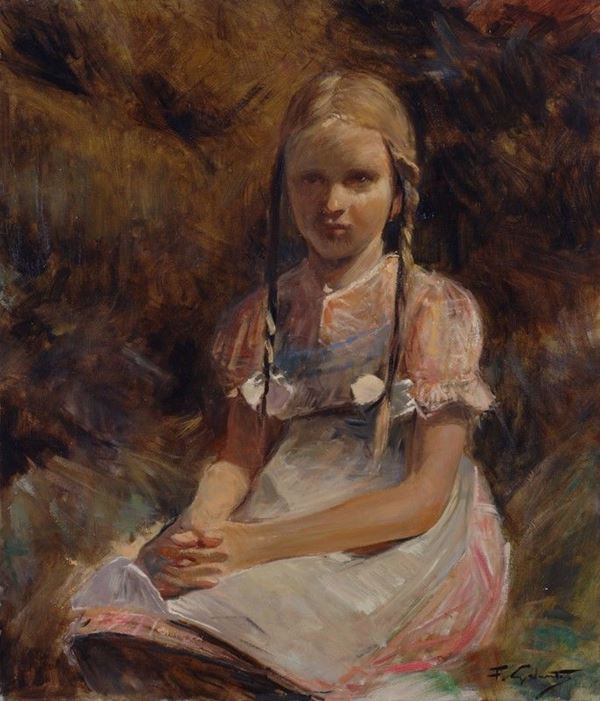Francesco Galante : Bambina   - Olio su tela - Auction STORART - AUTORI DEL XIX E XX SEC - III - Galleria Pananti Casa d'Aste