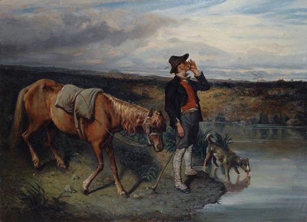 Scuola Napoletana, XIX sec. : Il richiamo del contadino  - Olio su tela - Auction STORART - AUTORI DEL XIX E XX SEC - III - Galleria Pananti Casa d'Aste