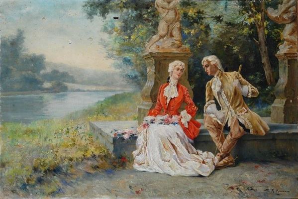 Raffaele Armenise : Scena galante  - Olio su tela - Asta STORART - AUTORI DEL XIX E XX SEC - III - Galleria Pananti Casa d'Aste