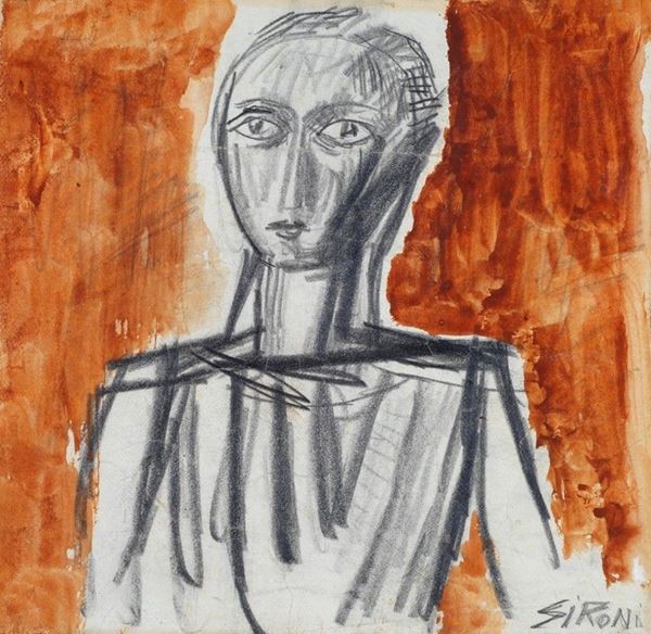 Mario Sironi : Busto di uomo  ((1936))  - Tempera e matita su carta riportata su tela - Asta STORART - ARTE MODERNA E CONTEMPORANEA - IV - Galleria Pananti Casa d'Aste
