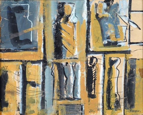 Mario Sironi : Composizione  ((1950))  - Tempera, china e matita su carta riportata su tela - Asta STORART - ARTE MODERNA E CONTEMPORANEA - IV - Galleria Pananti Casa d'Aste