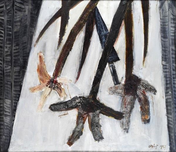 Rodolfo Aric&#242; : Fiori grigi  (1957)  - Olio su tela - Auction STORART - ARTE MODERNA E CONTEMPORANEA - IV - Galleria Pananti Casa d'Aste