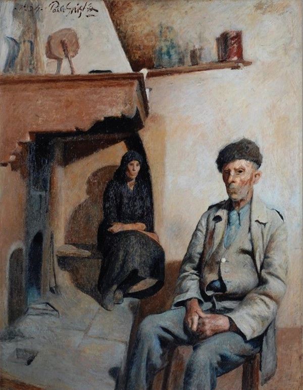 Paulo Ghiglia : Intorno al focolare  (1934)  - Olio su tavola - Auction ASTA FUORI ASTA - Galleria Pananti Casa d'Aste