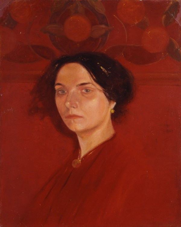 Corrado Michelozzi : Ritratto della sorella  - Olio su cartone - Asta STORART - AUTORI DEL XIX E XX SEC - III - Galleria Pananti Casa d'Aste