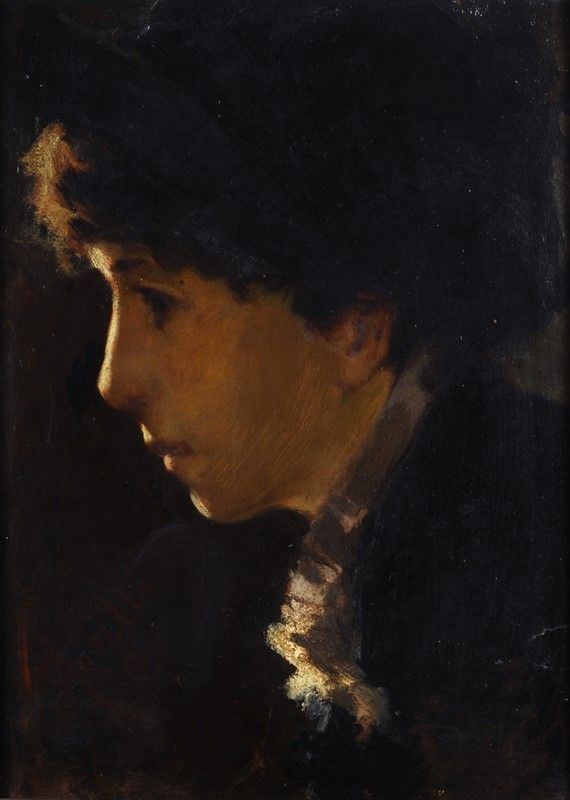 Anonimo, XIX sec. : Profilo di donna  (1891)  - Olio su cartone - Auction STORART - AUTORI DEL XIX E XX SEC - III - Galleria Pananti Casa d'Aste
